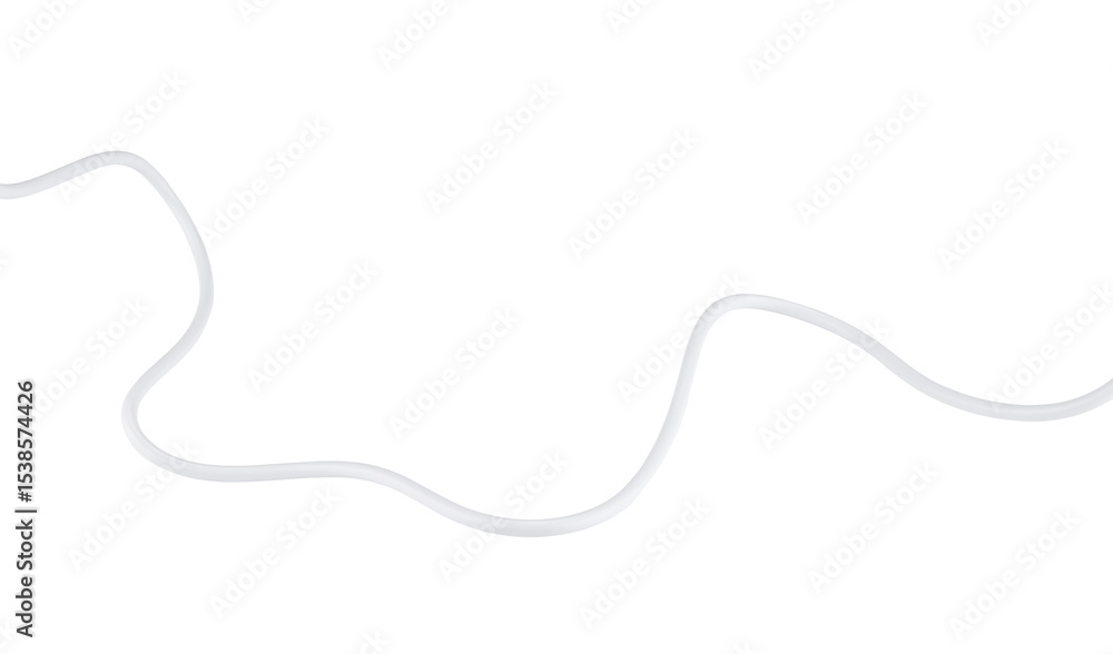 Piece of white electrical wire cable from the USB adapter isolated on a transparent background. Full depth of field. PNG. Piece of white electrical wire cable from the USB adapter isolated on a transparent background. Full depth of field. PNG.