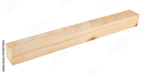 Pine wooden beam isolated on a transparent background. Full depth of field. PNG.