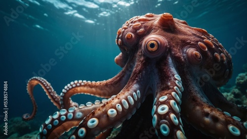 Underwater View of an Octopus with Many Eyes in the Ocean