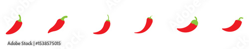 Red hot natural chili pepper icons set. Vector Asian and Mexican spicy food and sauce. Spicy chili pepper. Vector Illustration