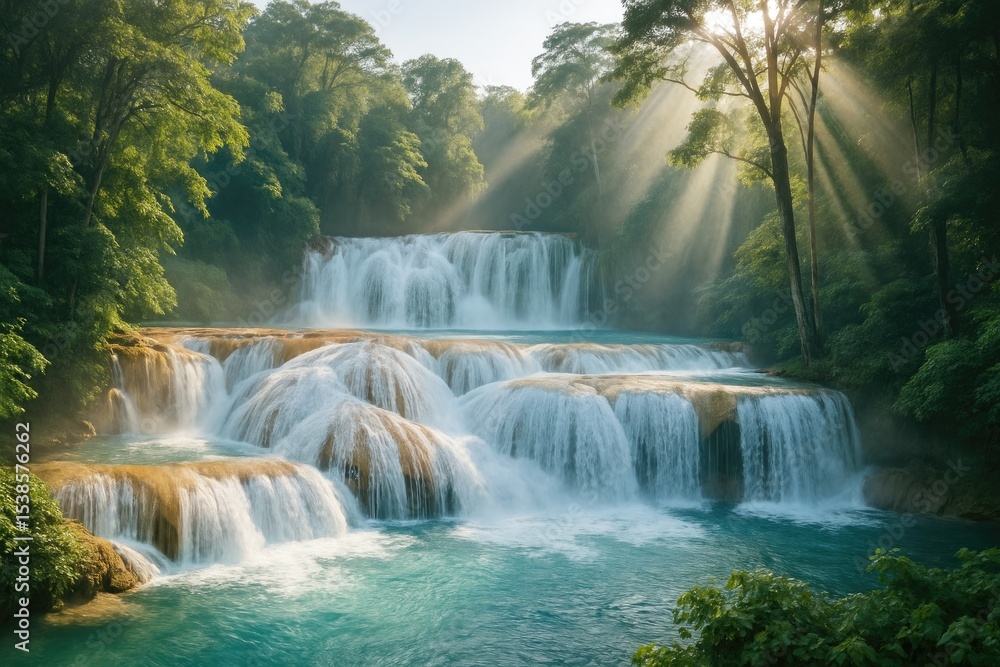 Fototapeta premium Magnificent Blue Waterfall Nature Wonder