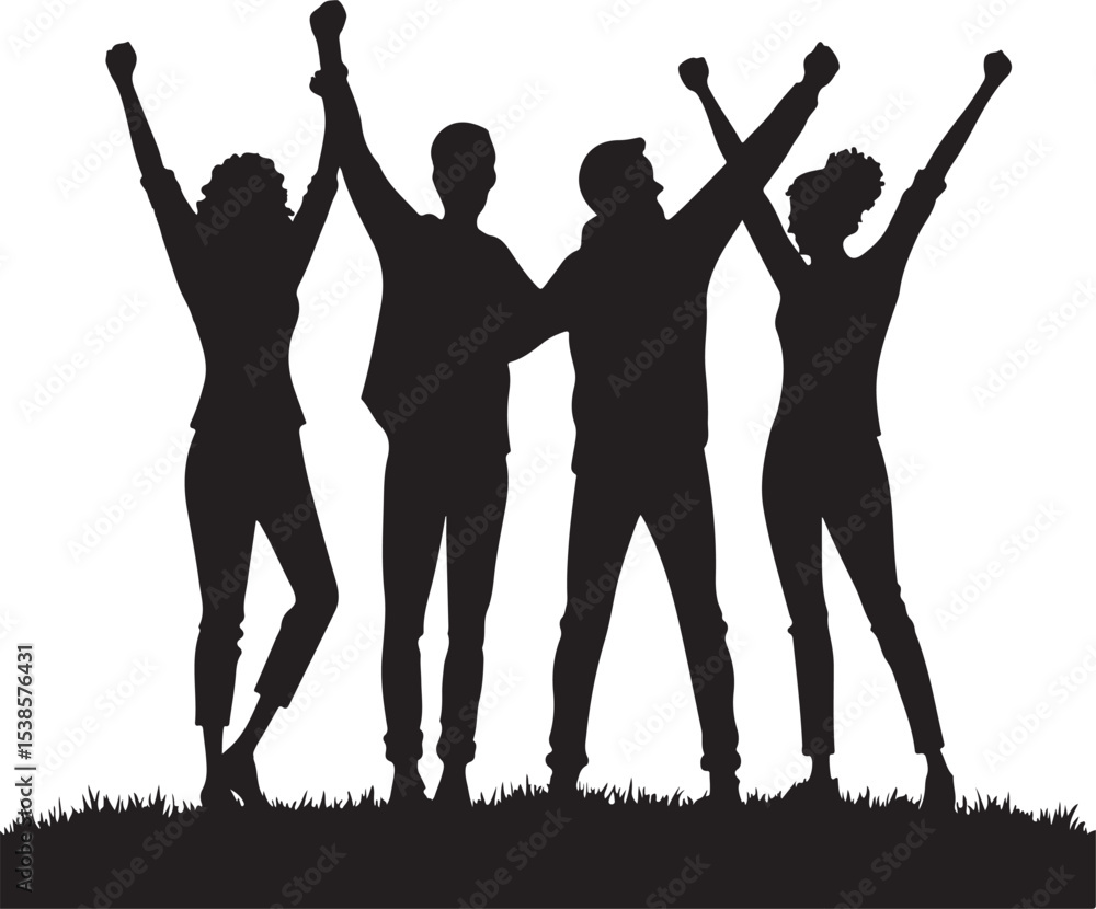 Fototapeta premium Silhouette of Happy Group of Friends Celebrating Together Outdoors
