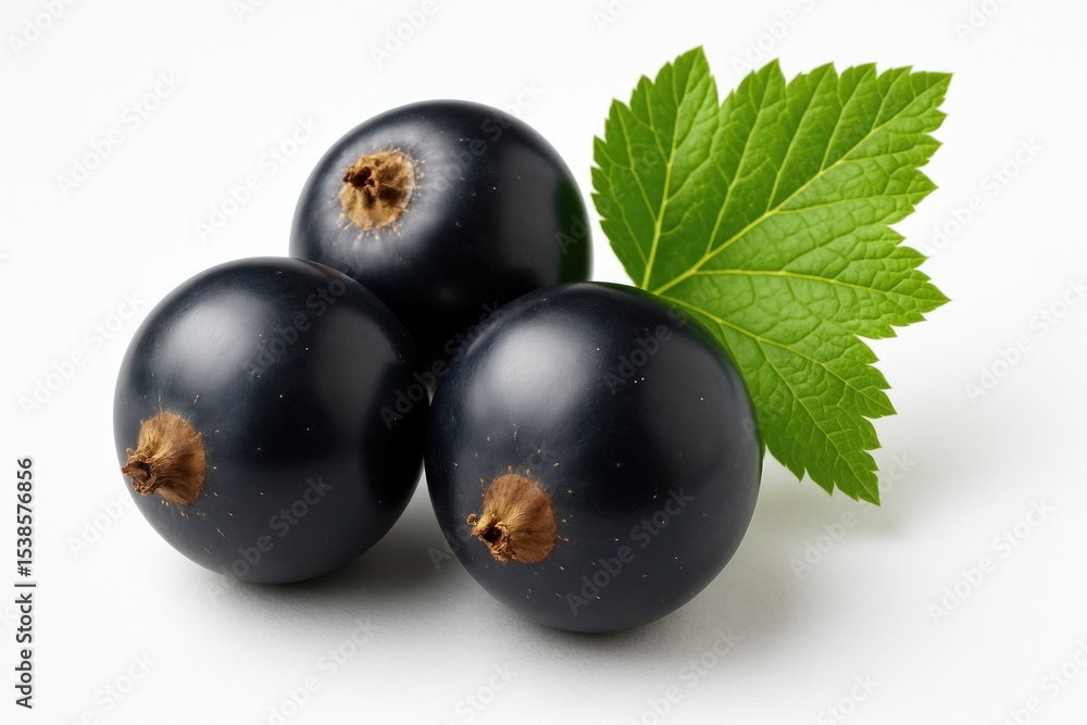 Individual black currant berry on a plain white backdrop Individual black currant berry on a plain white backdrop