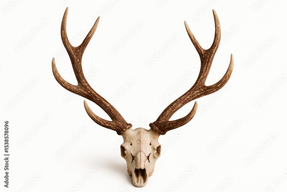 Naklejka premium Spotted deer antlers displayed on a plain white backdrop