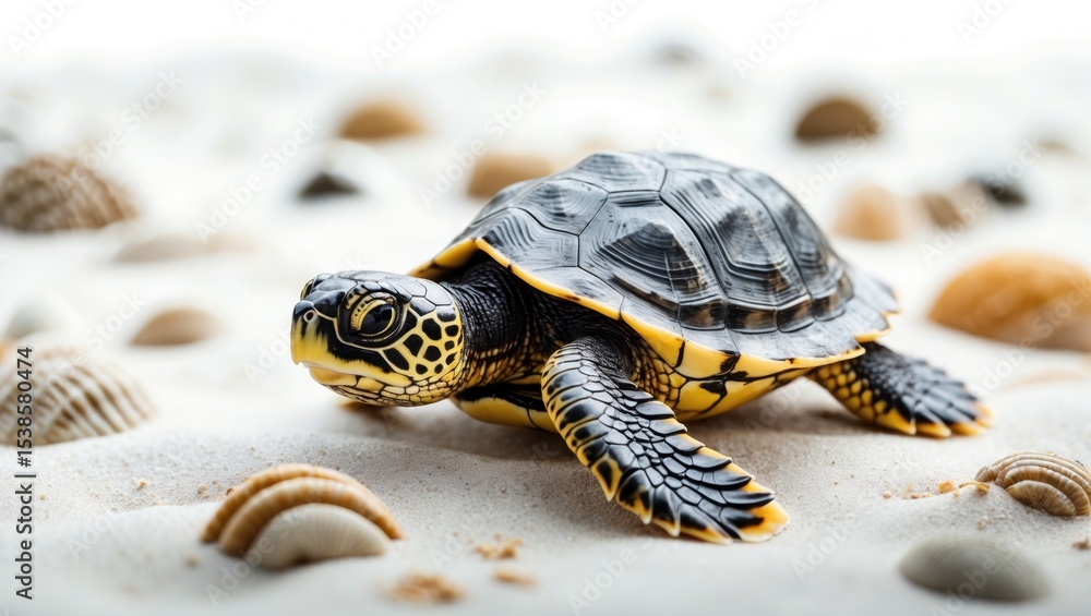 Obraz premium Baby turtle on a plain white backdrop