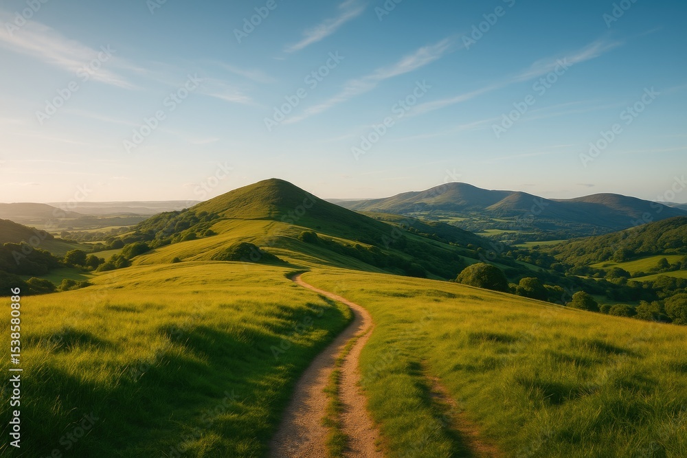 Fototapeta premium Sun-drenched hills seen from a distance