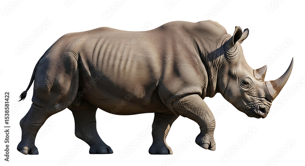 Obraz premium Rhino Walking Isolated on White Background Wildlife Animal