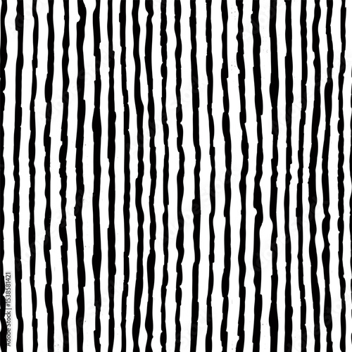 Striped seamless pattern with hand drawn pencil textured lines. Fun background with sketchy scribble stripes in black and white colors. Abstract vector seamless wallpaper