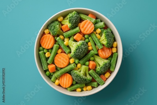 Colorful assortment of frozen vegetables in a bowl