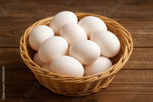 Wallpaper Mural A rustic wooden surface featuring a woven basket filled with eggs Torontodigital.ca