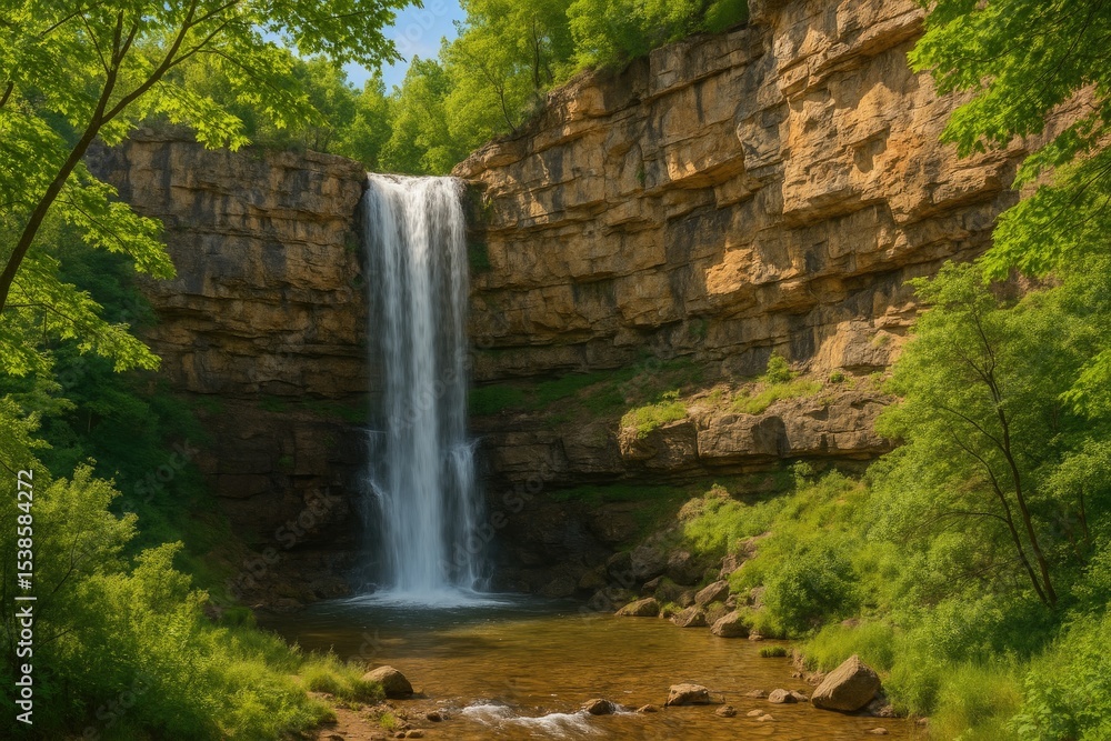 Obraz premium A tiny waterfall cascading down a rugged rocky wall