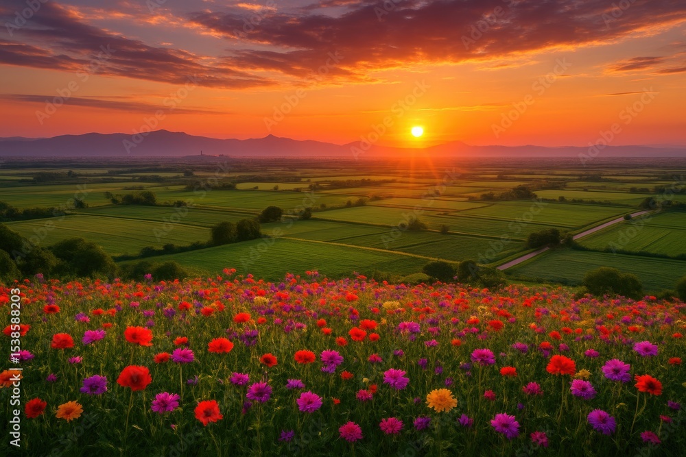 High-altitude sunset panorama over the northern Thracian region close to a historic city High-altitude sunset panorama over the northern Thracian region close to a historic city