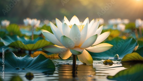 Vibrant morning bloom of a lotus flower