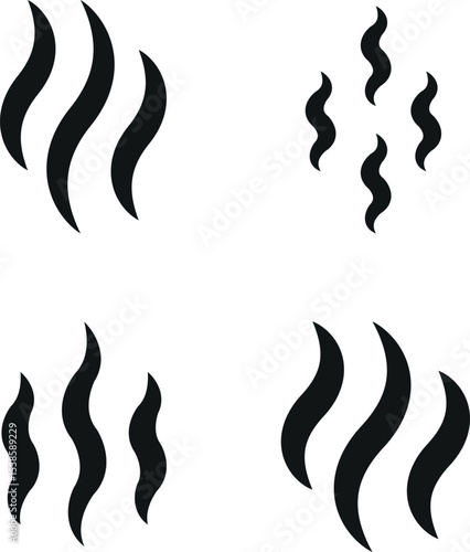 steam or heat wave black icon set with wavy lines on white background for warmth or hot surface symbol	