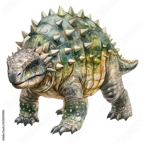 Ankylosaurus, watercolor illustration vector, isolated on a white background.