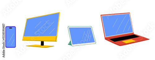 Set of bright gadgets with modern design. Vector illustration for technology, electronics and devices