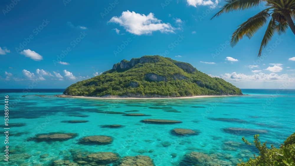 Obraz premium A landmass surrounded by vibrant blue waters