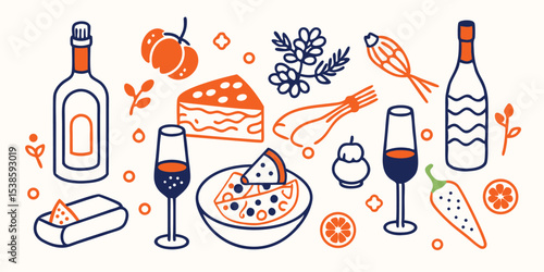 Delightful illustration of various gourmet food and drinks perfect for celebrations and summer vacation as a transparent graphic design element.
