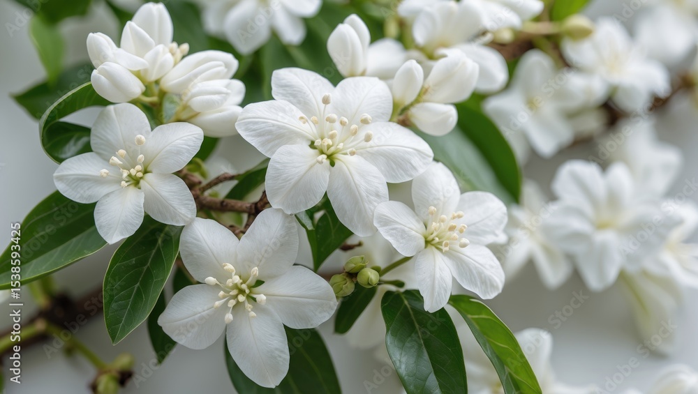 Beautiful white star jasmine blooms and indrakamal flowers Beautiful white star jasmine blooms and indrakamal flowers