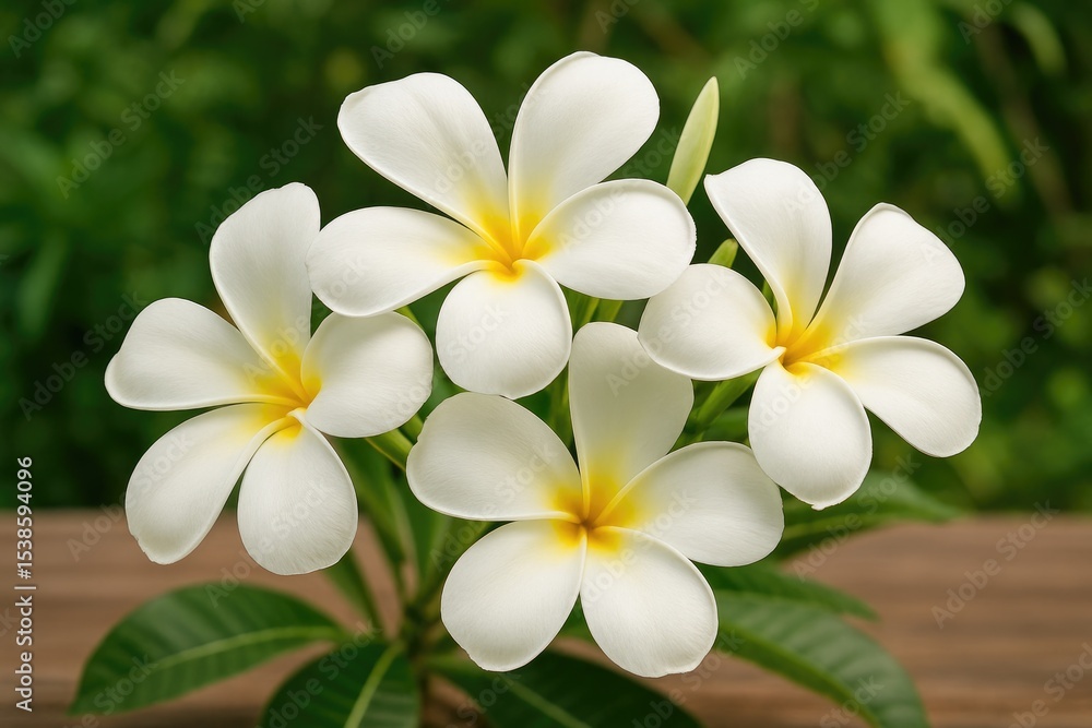 Stunning white frangipani blossoms from tropical regions Stunning white frangipani blossoms from tropical regions