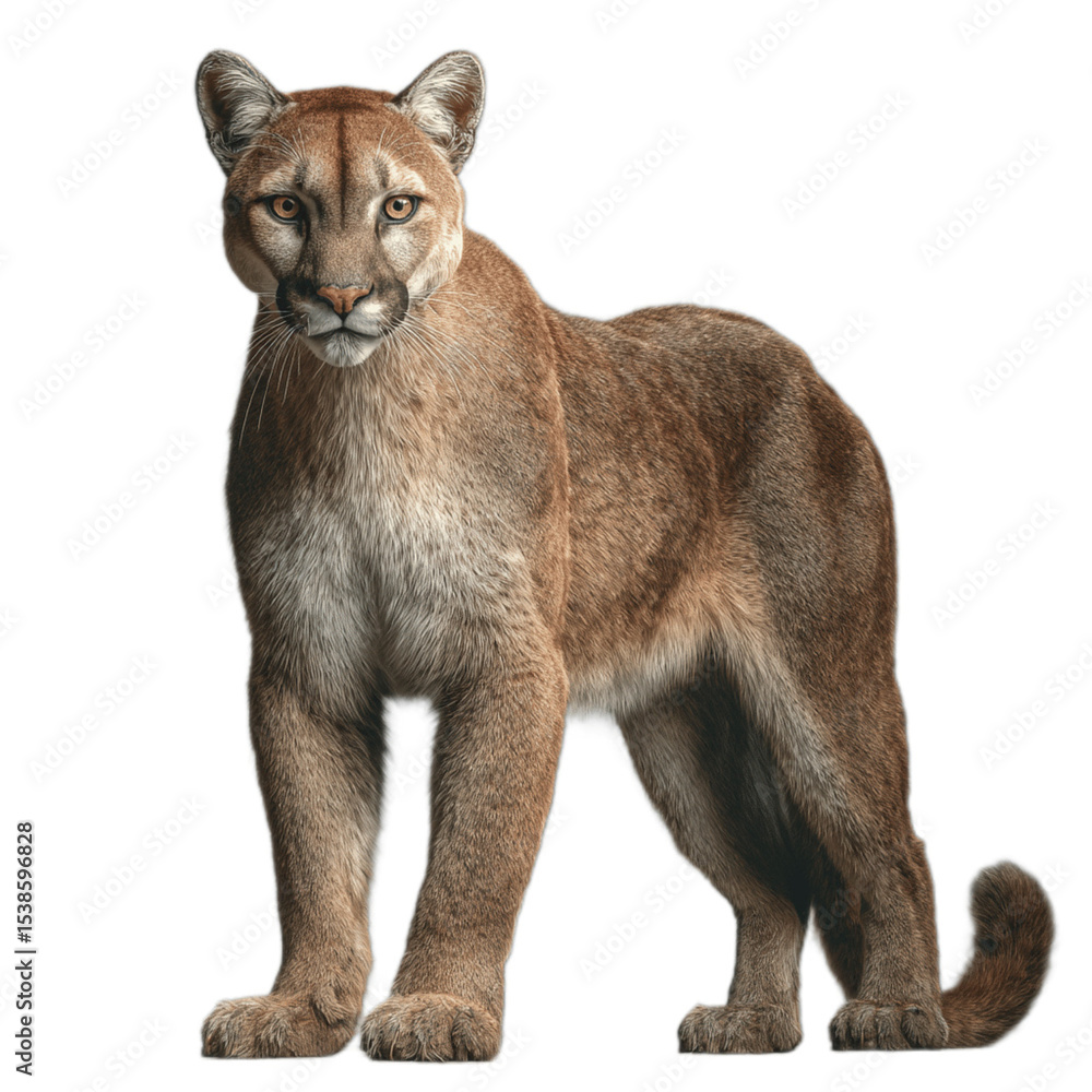 Obraz premium Isolated realistic portrait of a standing mountain lion on a white background 