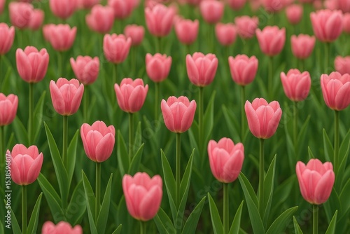 Vivid pink tulips blossoming during the spring season