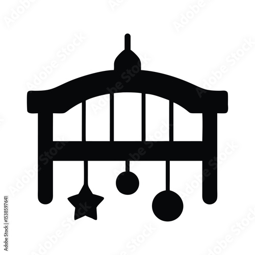Baby crib mobile silhouette with star and spheres hanging illustration