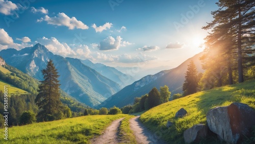 Fototapeta Naklejka Na Ścianę i Meble -  Gorgeous mountain weather with breathtaking scenic views under a clear blue sky