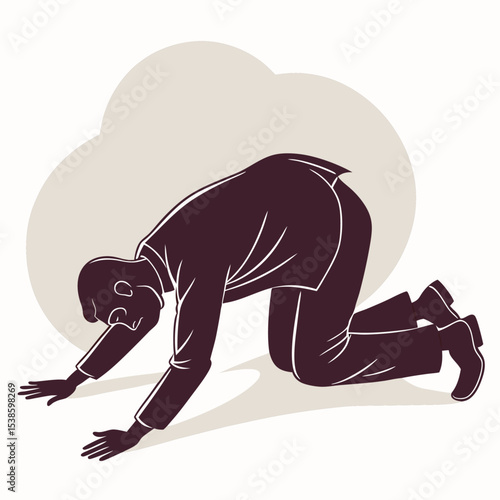 Exhausted Businessman on Hands and Knees – Humiliation, Stress, and Failure Concept Vector Illustration
