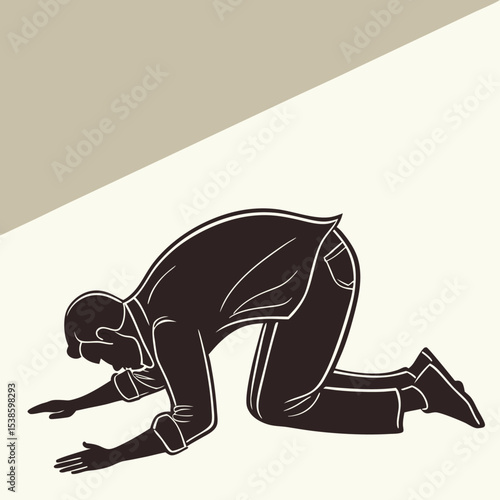 Exhausted Businessman on Hands and Knees – Humiliation, Stress, and Failure Concept Vector Illustration
