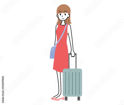 キャリーケースを持った女性のイラスト