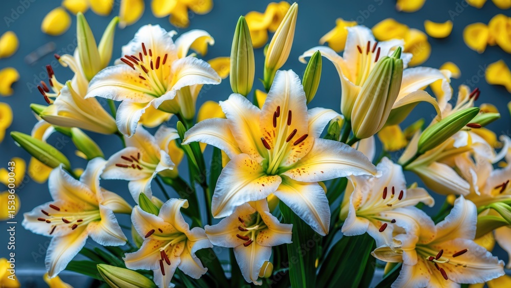 Naklejka premium Stunning vibrant lilies in full bloom with golden petals