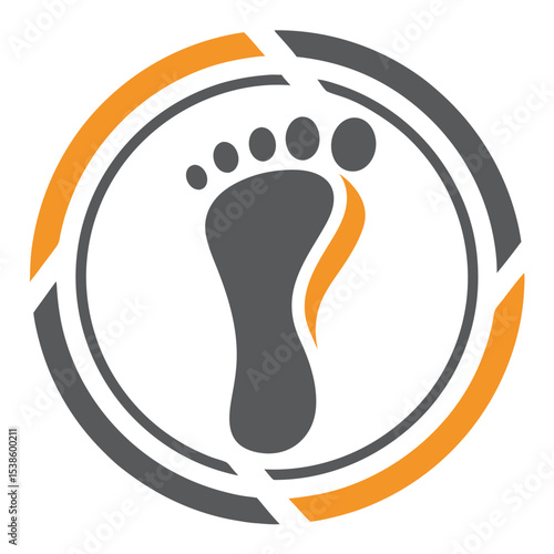 Gray Footprint Logo with Orange and Gray Circular Design Elements