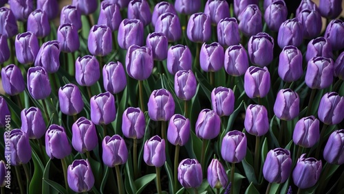 Elegant arrangement of numerous tiny violet tulips for special occasions