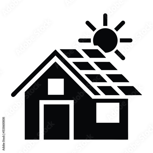 House with solar panels icon clean energy vector graphic symbol