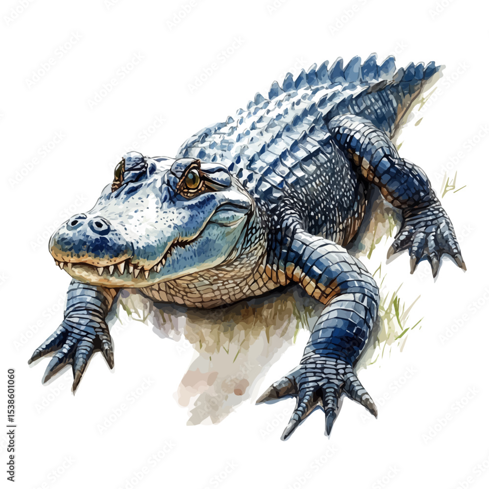 Obraz premium American Alligator, watercolor illustration vector, isolated on a white background.