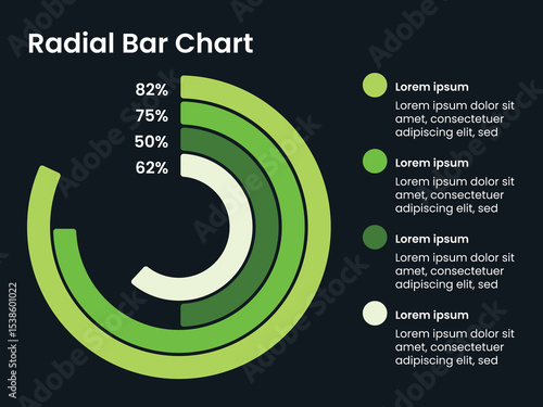 Radial Bar Chart Illustration – Circular Progress Data Infographic for Dashboards