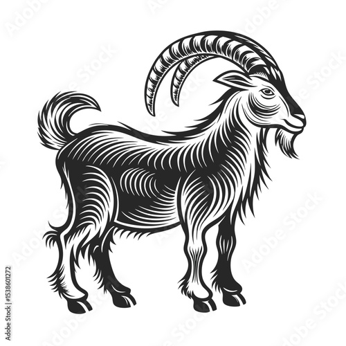 Goat silhouette vector icon. Farm animal graphic illustration isolated on white background