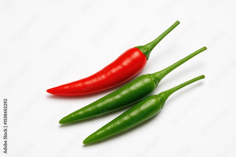 Bird chili depicted on a plain white backdrop Bird chili depicted on a plain white backdrop