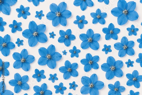 White background adorned with blue floral designs