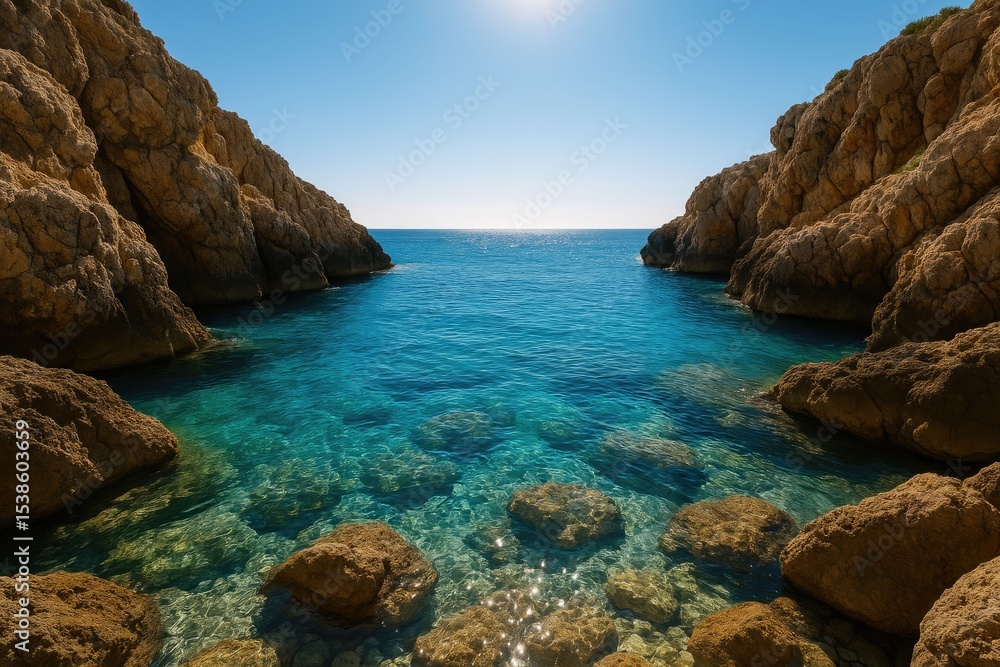 Fototapeta premium Crystal-clear waters flowing through rocky formations