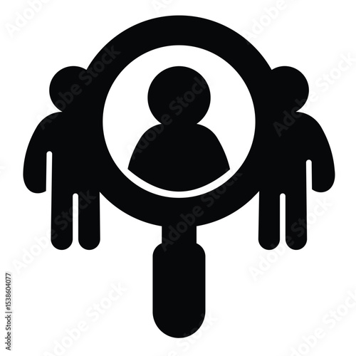 Magnifier and man solid icon, design recruitment concept. Vector graphics. Search for job candidate, human recourse sign on white background, style mobile or design.