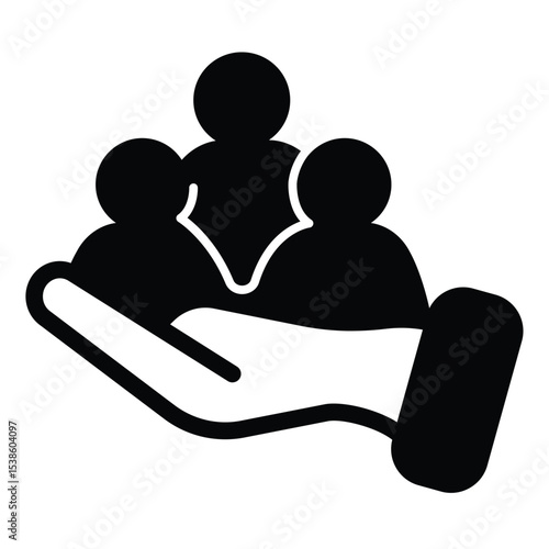 Hand with candidates group solid icon, design recruitment concept. Vector graphics. People crowd in hand, human recourse sign on white background, style mobile or design.