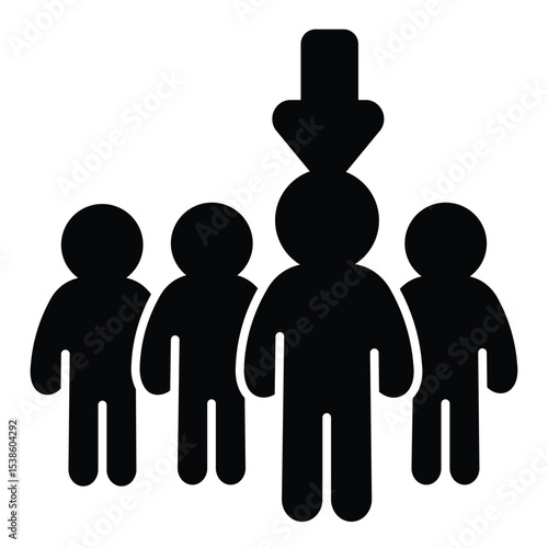 Teamwork with leader man solid icon, design recruitment concept. Vector graphics. People crowd with chosen person, star sign on white background, style mobile or design.