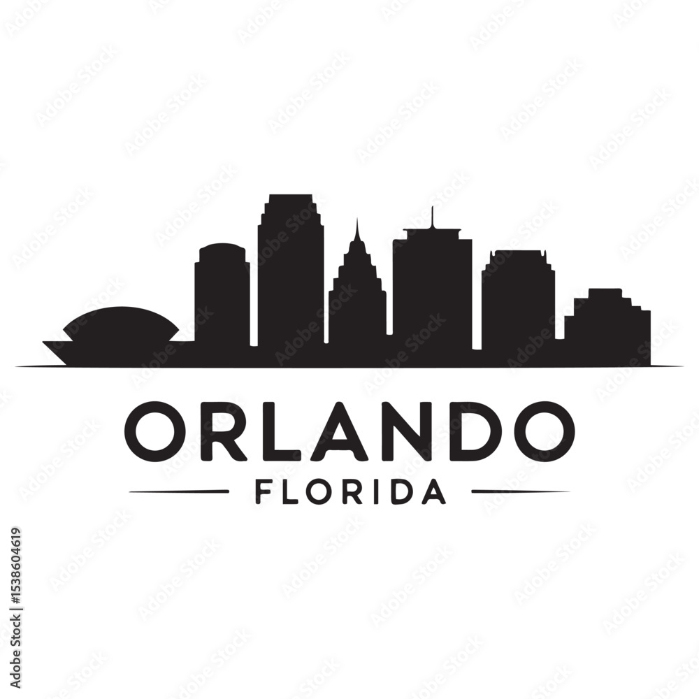 Naklejka premium Orlando skyline horizontal banner. Orlando, Florida. Vector template for your design. Vector black silhouette. with white background