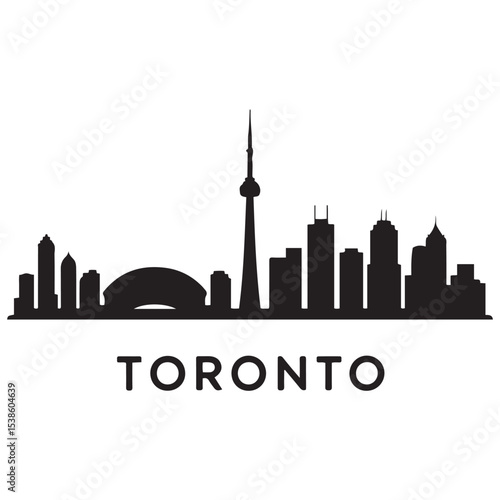 Vector Toronto skyline. Travel Toronto famous landmarks. Business and tourism concept for presentation, banner, web site. Vector black silhouette. with white background