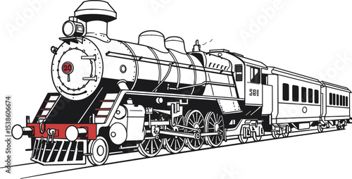 Vintage steam train locomotive engine travel railroad transportation illustration art vector image editable stock vector illustration