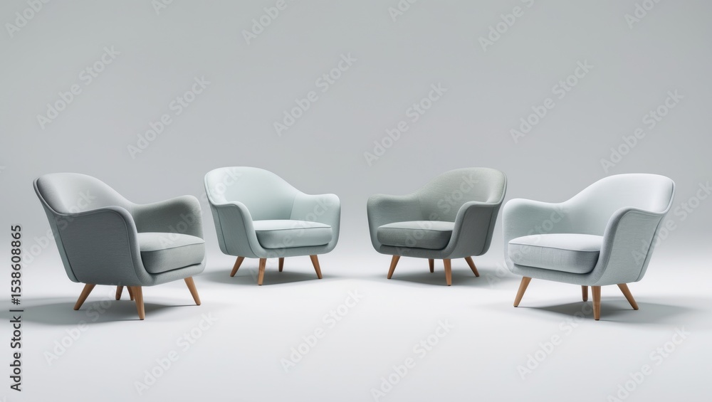 An isolated modern sofa with wooden legs on a white background. A collection of modern armchairs in different styles and materials. Ideal for interior design. An isolated modern sofa with wooden legs on a white background. A collection of modern armchairs in different styles and materials. Ideal for interior design.