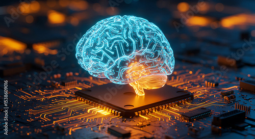 AI Brain on Circuit Board, Symbolizing Processing data with Future Innovation Technology Artificial Intelligence 
