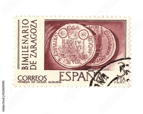 A vintage postage stamp from Spain isolated on a white background.